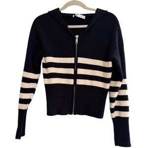 Zara Knit Sailor Collar Long Sleeve Zip Up Sweater